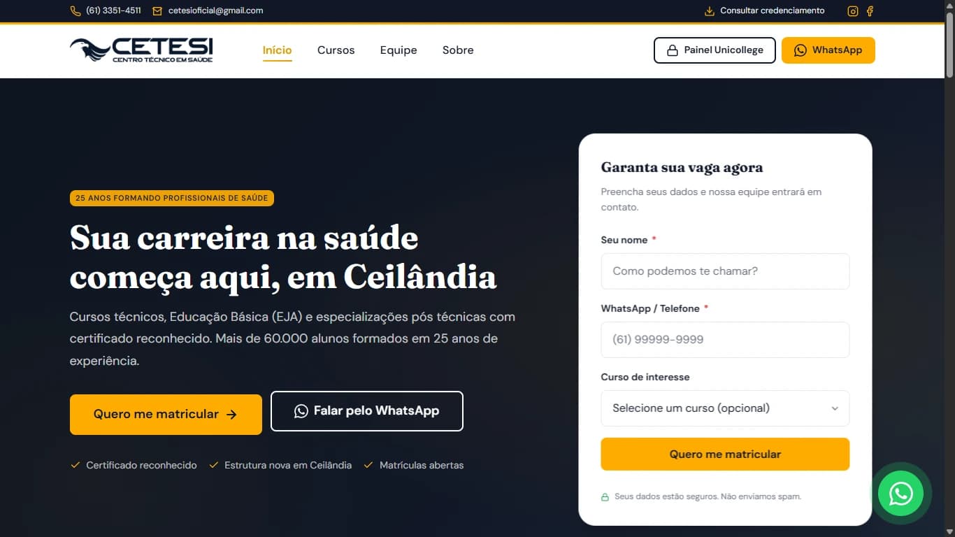 Site institucional da CETESI — cursos técnicos em Parnaíba